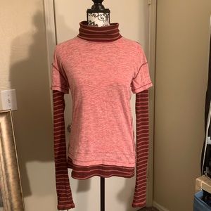 Free People Red t-shirt/turtleneck combo